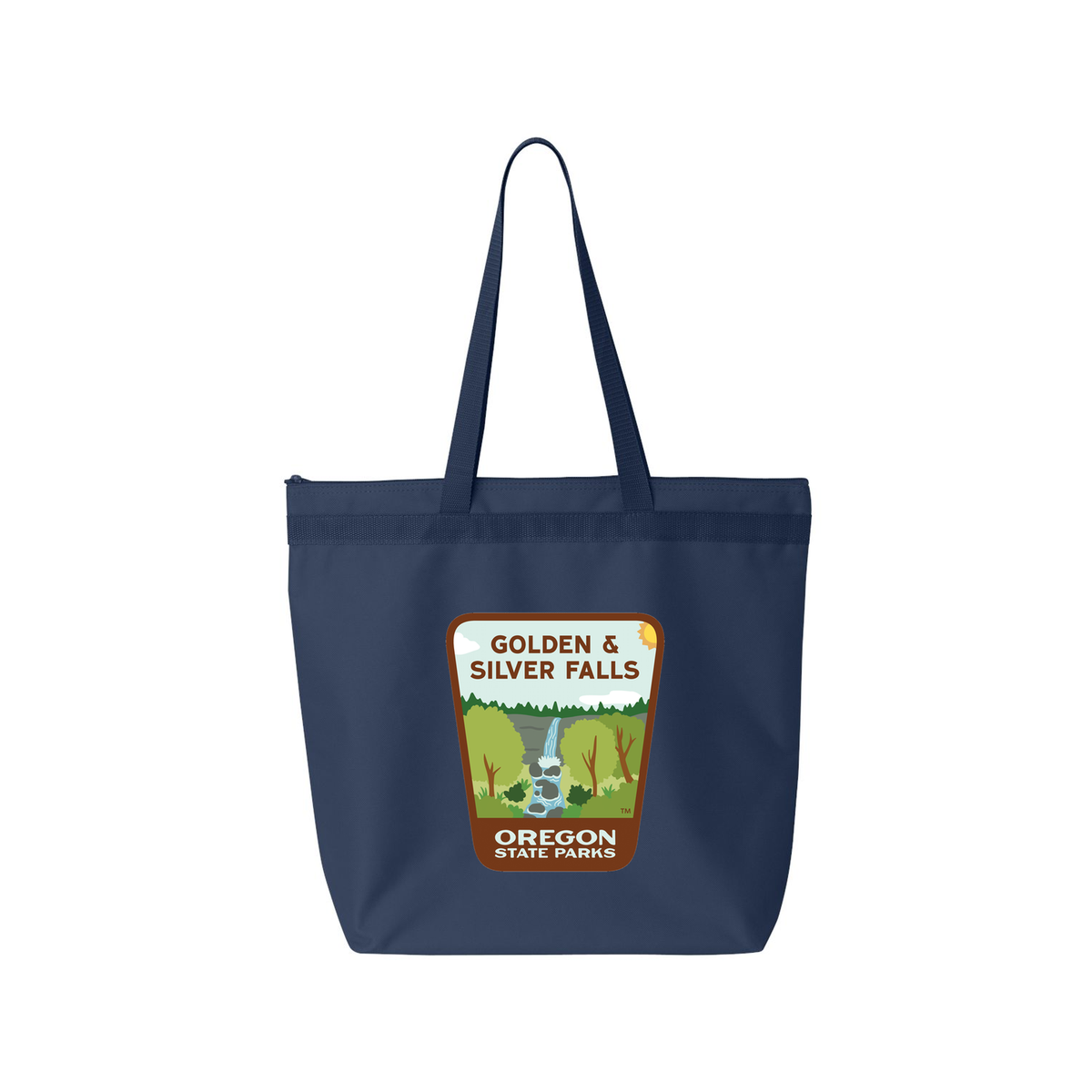 Golden & Silver Falls Large Zippered Tote - Navy