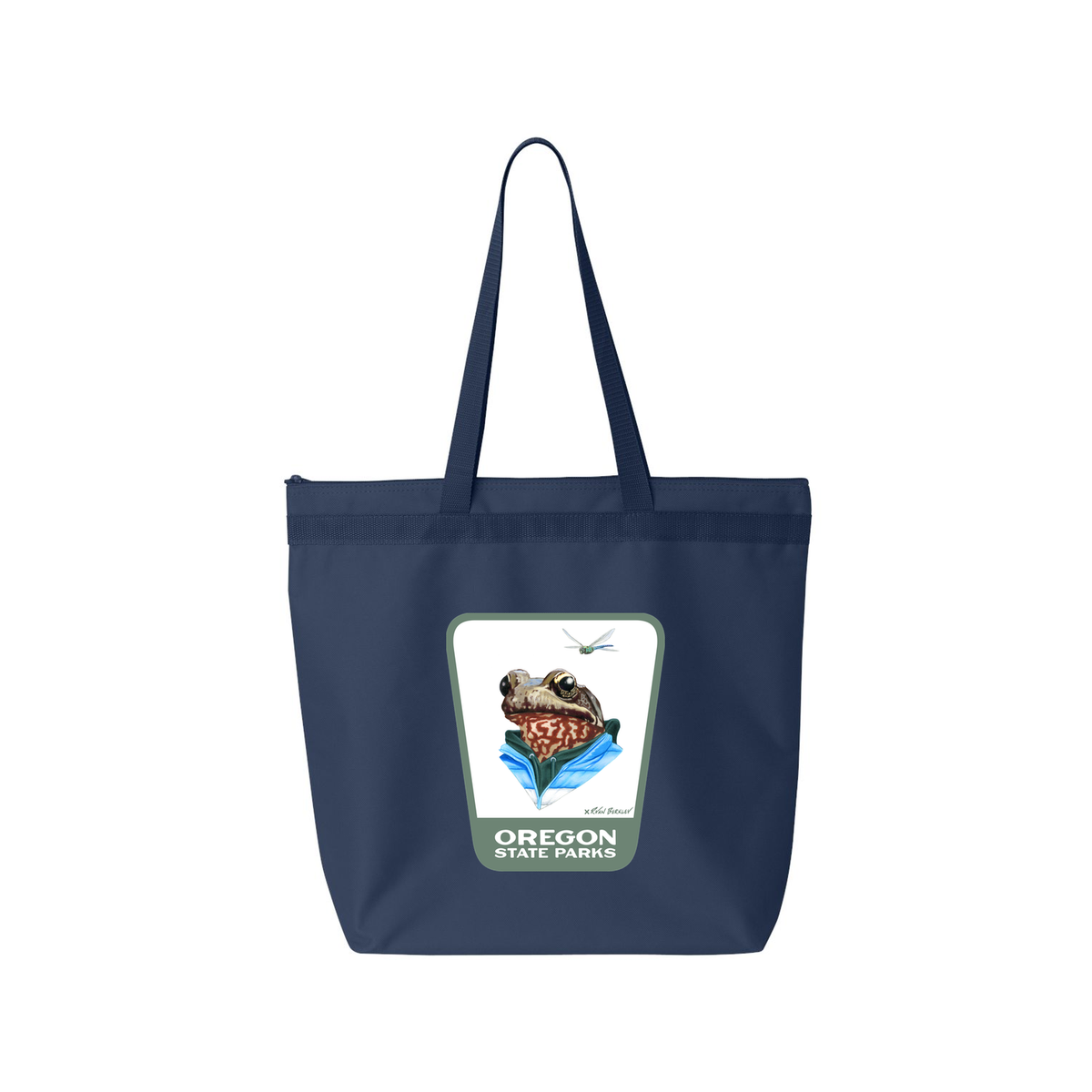 Oregon Spotted Frog Large Zippered Tote - Navy