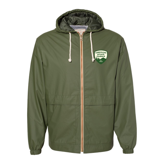 Oregon State Parks Rain Jacket in Bronze Green