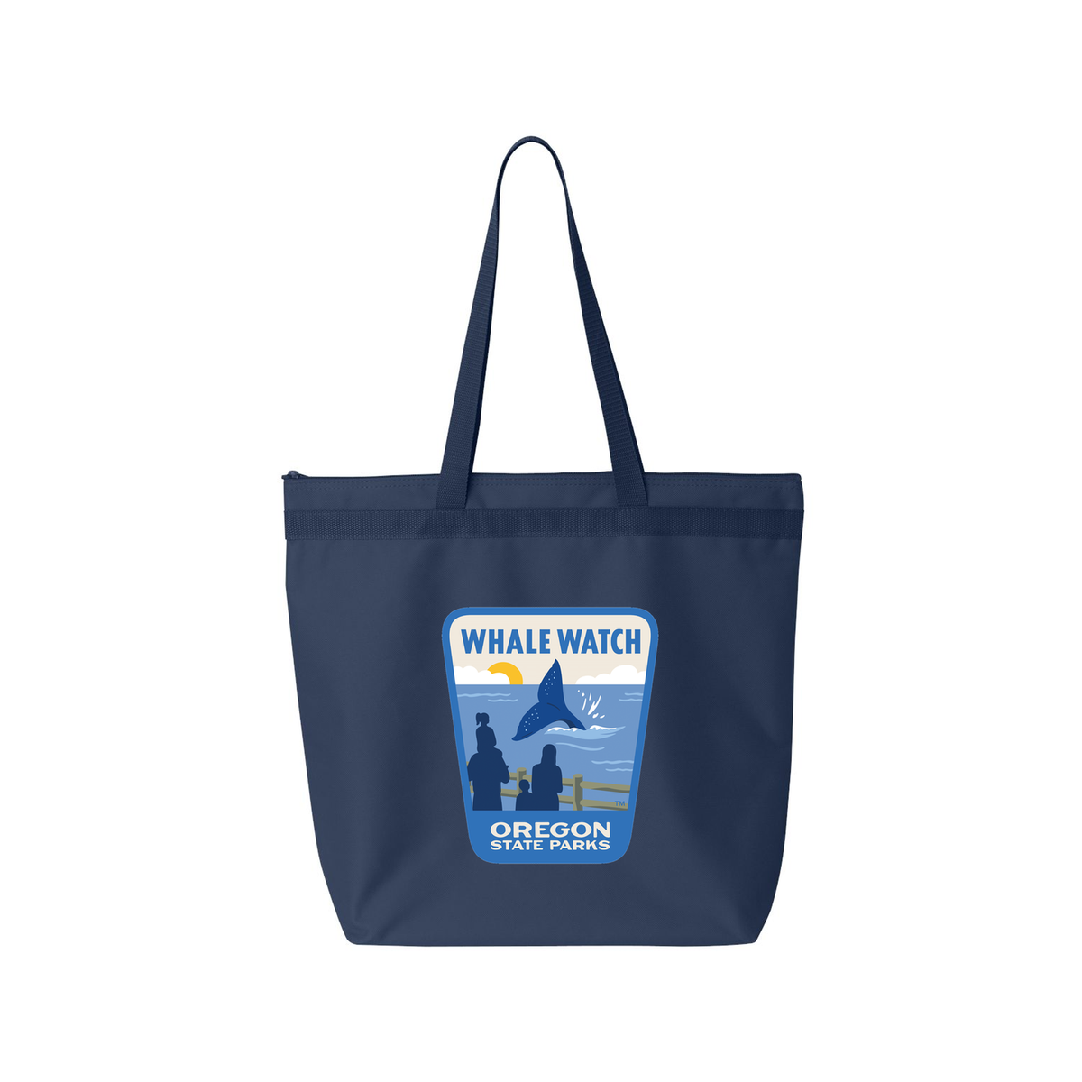 Whale Watch Large Zippered Tote - Navy