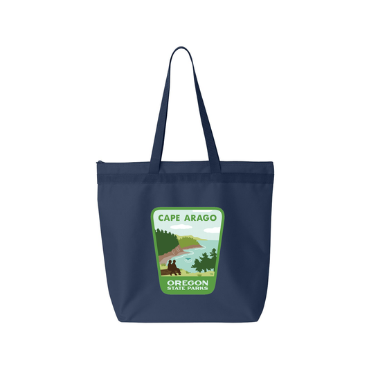 Cape Arago Large Zippered Tote - Navy