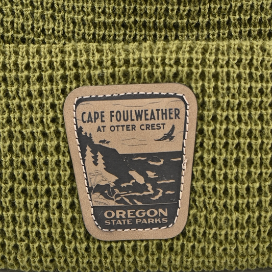 Cape Foulweather at Otter Crest Beanie - patch close-up