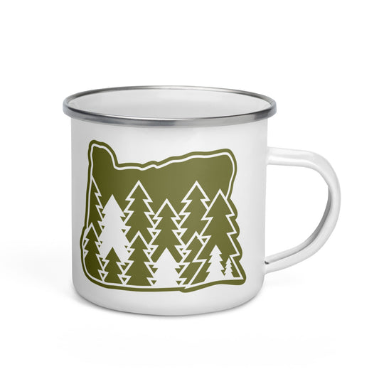 Oregon Elements Evergreen, Enamel Mug, 12oz | Patchmarks Oregon State Parks