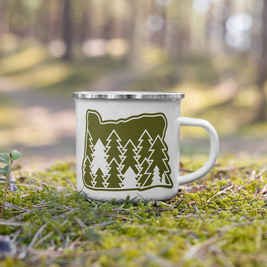 Oregon Elements Evergreen, Enamel Mug, 12oz | Patchmarks Oregon State Parks
