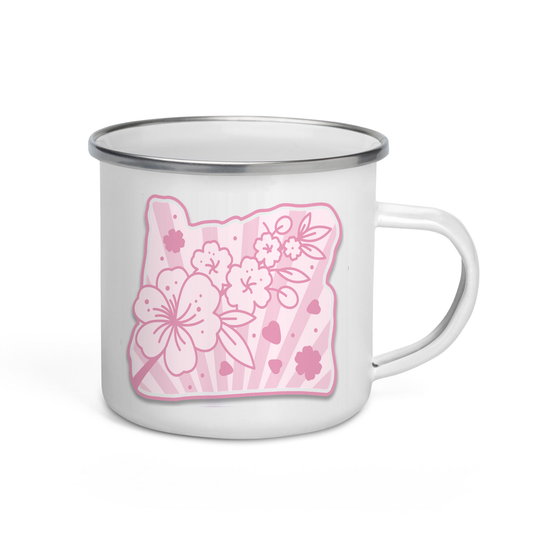 Oregon Elements Cherry Blossoms, Enamel Mug, 12oz | Patchmarks Oregon State Parks