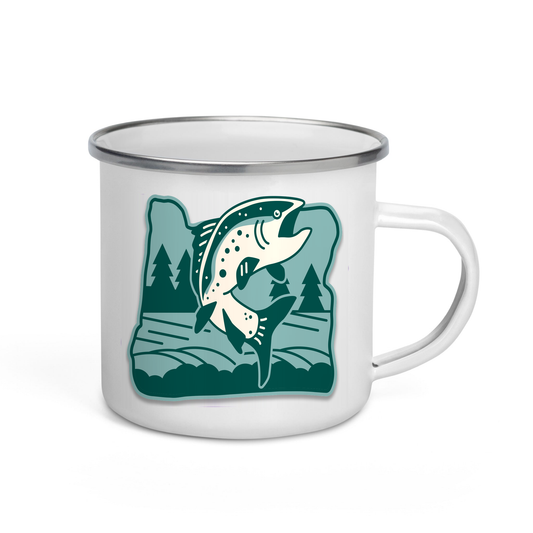 Oregon Elements Salmon, Enamel Mug, 12oz | Patchmarks Oregon State Parks
