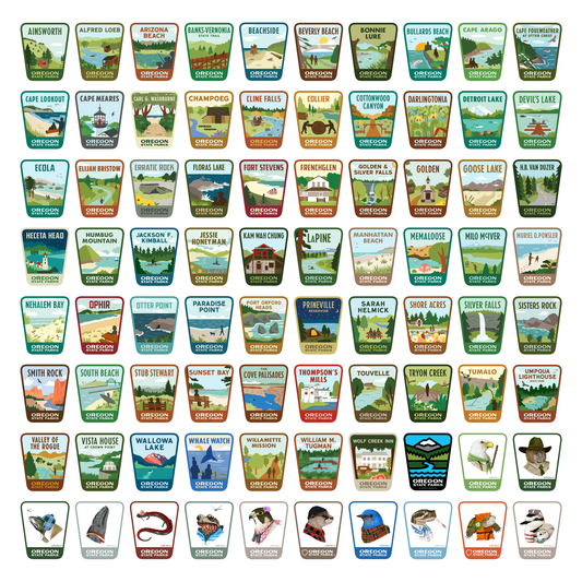 Oregon State Parks Sticker Set, 80 pc | Patchmarks Oregon State Parks