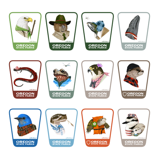 Ryan Berkley Animals, Oregon State Parks Sticker Set, 12 pc | Patchmarks Oregon State Parks